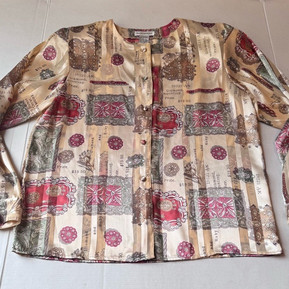 Martinique vintage Women's Sz 10 Button Up Blouse Cream Green Orange - Picture 9 of 16